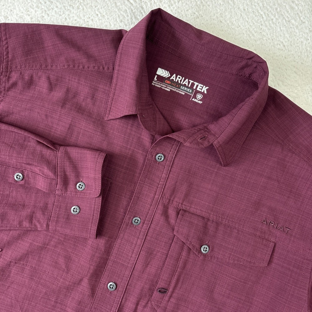 ARIAT Tek Heat Series Mens Long Sleeve Shirt Large Burgundy Lightweight Vented